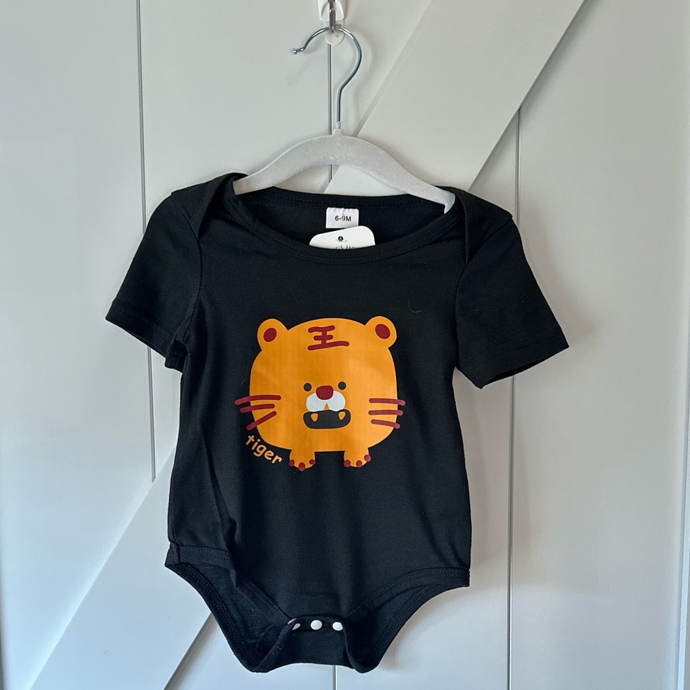 Boys Onesie ~ Black with Orange Tiger - Size 6-9 months